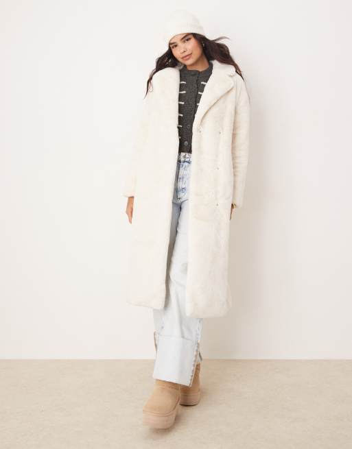 Glamorous - Cappotto stile vestaglia comodo in pelliccia sintetica color crema