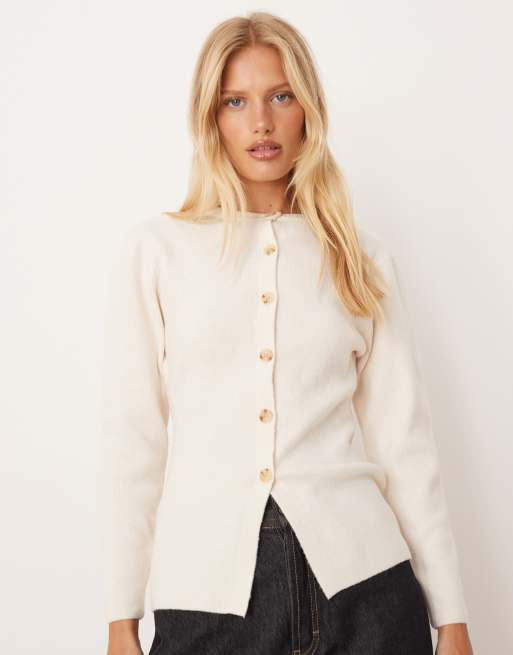 Glamorous - Cardigan aderente color crema stretto in vita e con bottoni