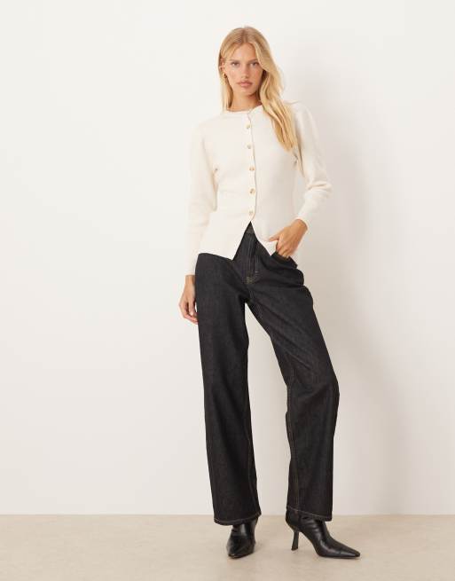 Glamorous - Cardigan aderente color crema stretto in vita e con bottoni, 2 di 4