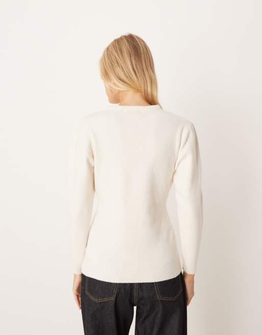 Glamorous - Cardigan aderente color crema stretto in vita e con bottoni, 3 di 4