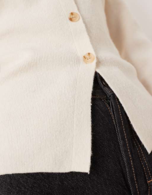 Glamorous - Cardigan aderente color crema stretto in vita e con bottoni, 4 di 4