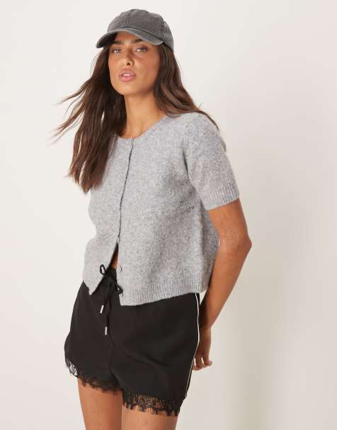 Glamorous - Cardigan grigio a maniche corte con bottoni - view 1