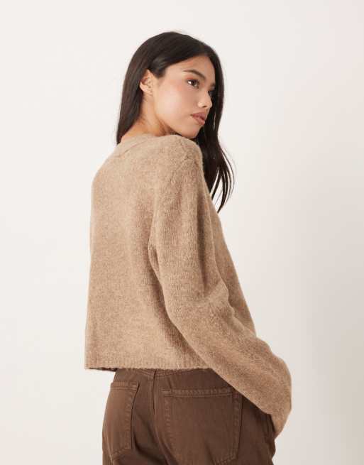 Glamorous - Cardigan marrone con bottoni e scollo a V, 4 di 4