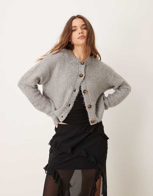 Glamorous - Cardigan pesante squadrato taglio corto grigio mélange in maglia