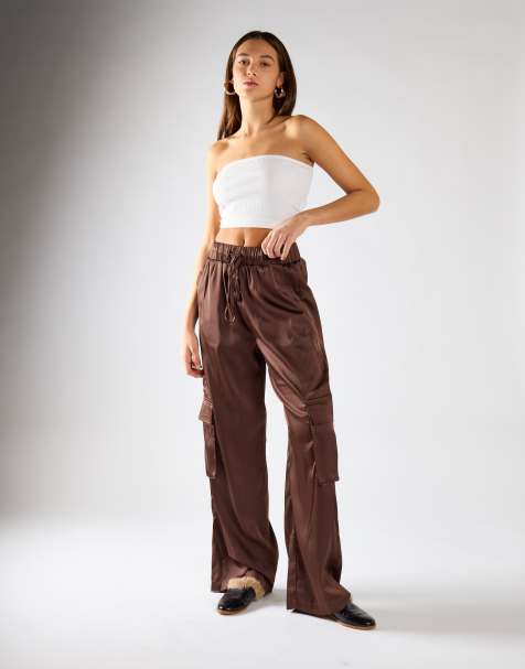 Glamorous Cargo trousers in brown satin - view 1