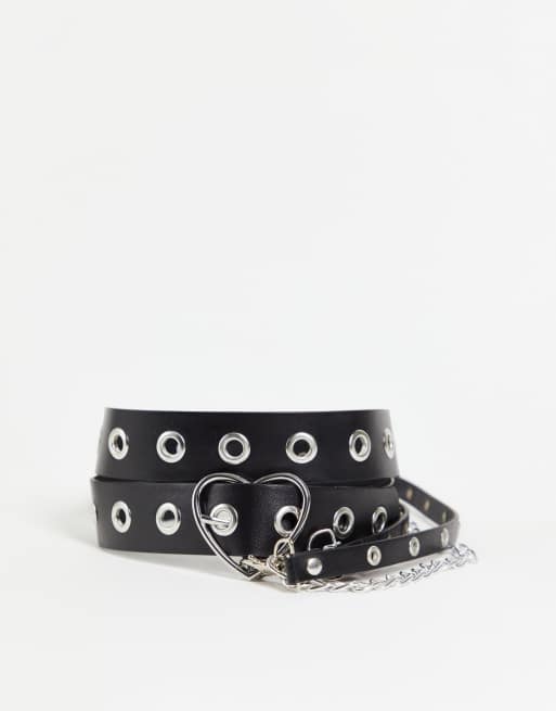 Glamorous - Ceinture avec chaîne et œillets avec cœur métallique argenté