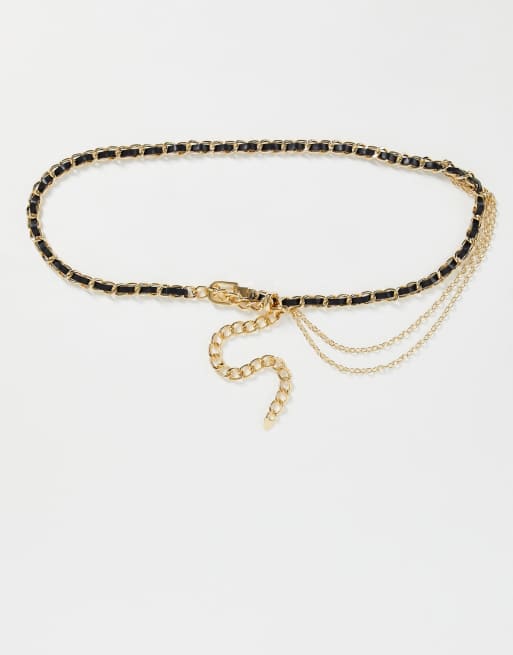 Glamorous - Ceinture chaîne effet tressé pour taille et hanches - Noir et doré