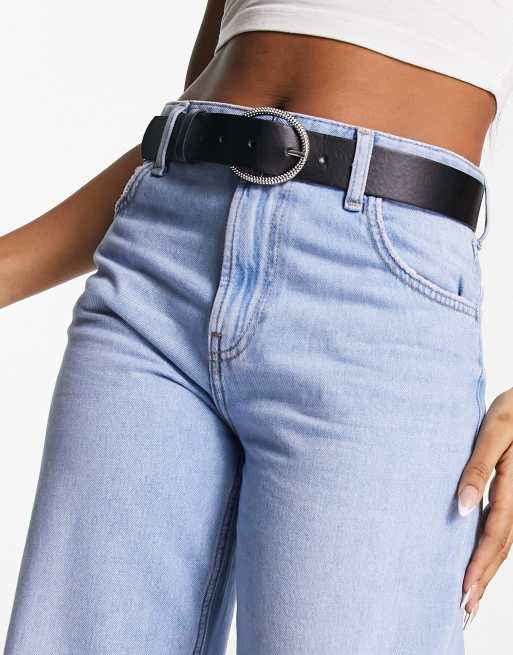 Ceinture noire boucle ronde hot sale