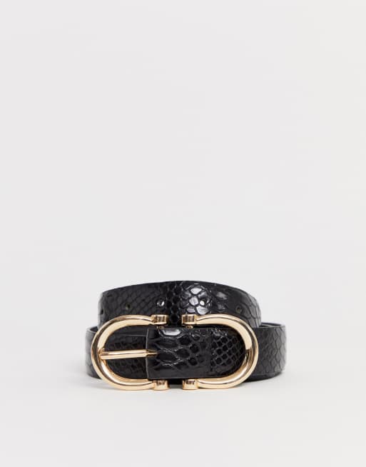 Glamorous - Ceinture taille ou hanches pour jean effet croco avec deux boucles dorées - Noir, 2 de 4