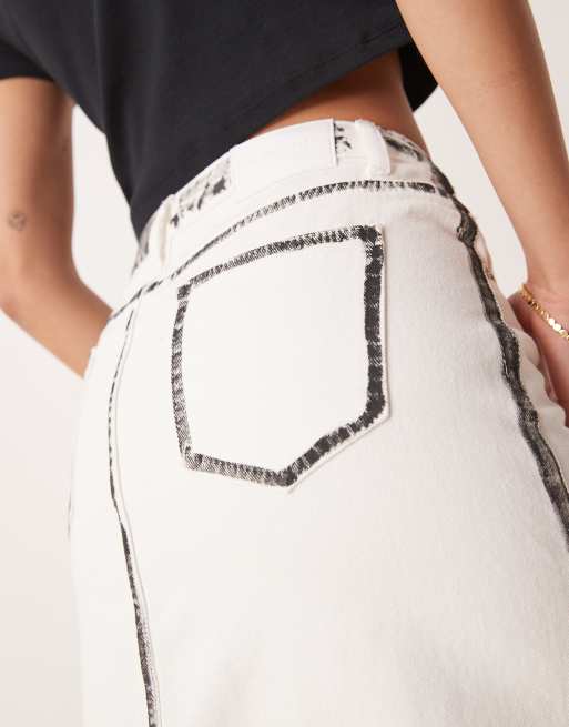 Glamorous Center split denim maxi skirt in white black edges, 5 of 5