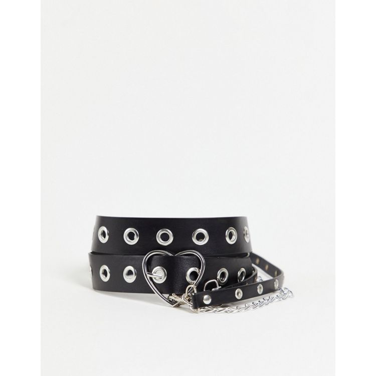 ASOS Asos Heart Shape Buckle Belt with Chain Detail in Black