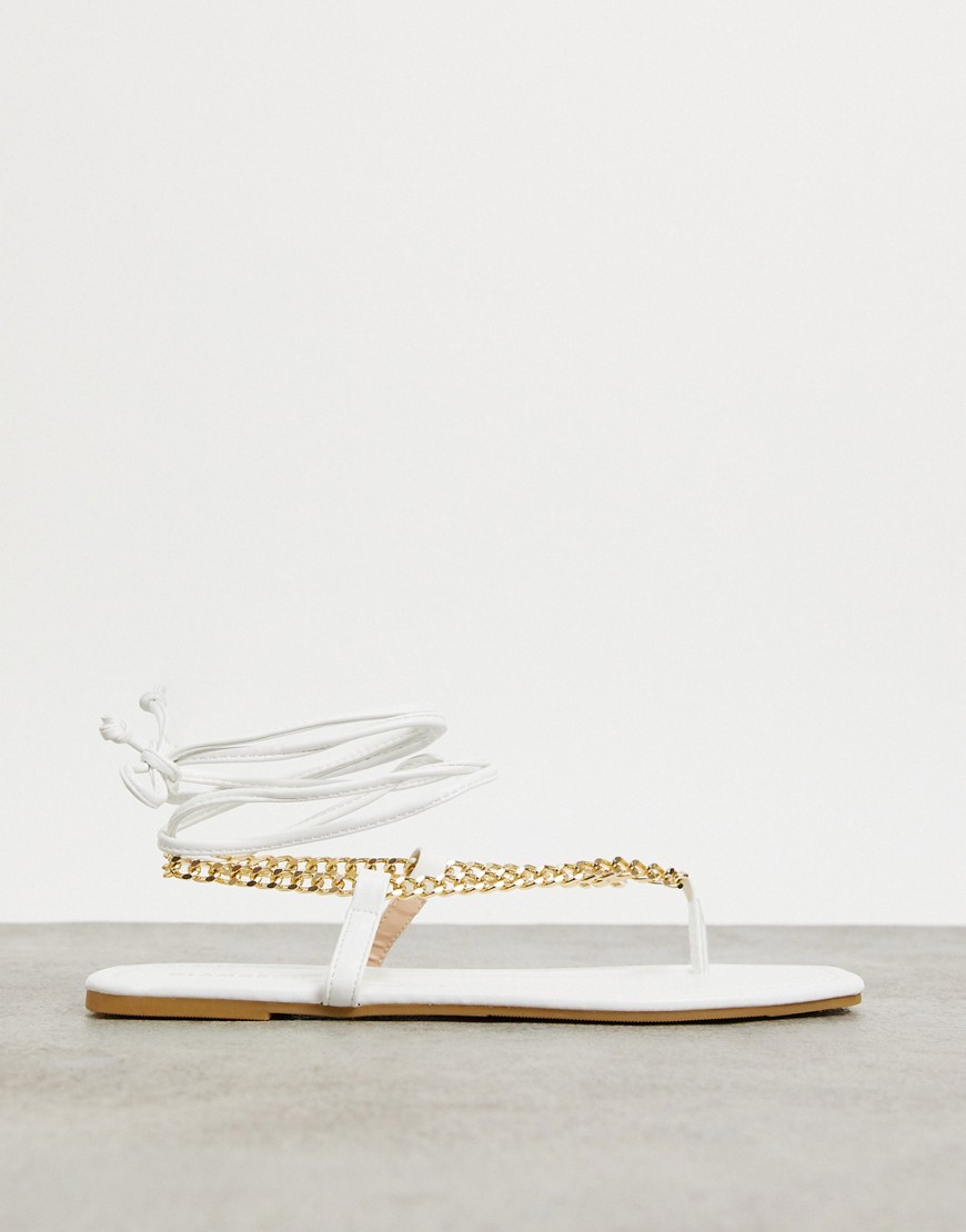 Glamorous chain detail flat sandals in white