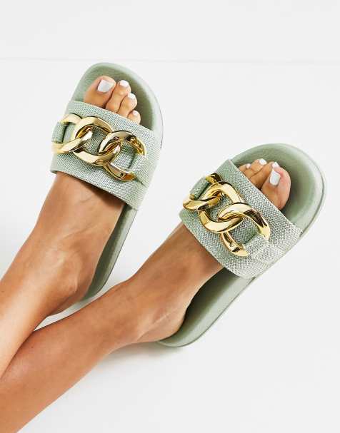 Glamorous chain sliders in mint - view 1