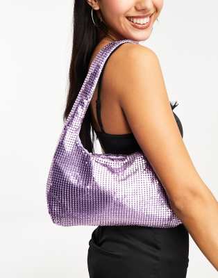 Glamorous Chainmail Diamante Mini Bag In Lilac-purple