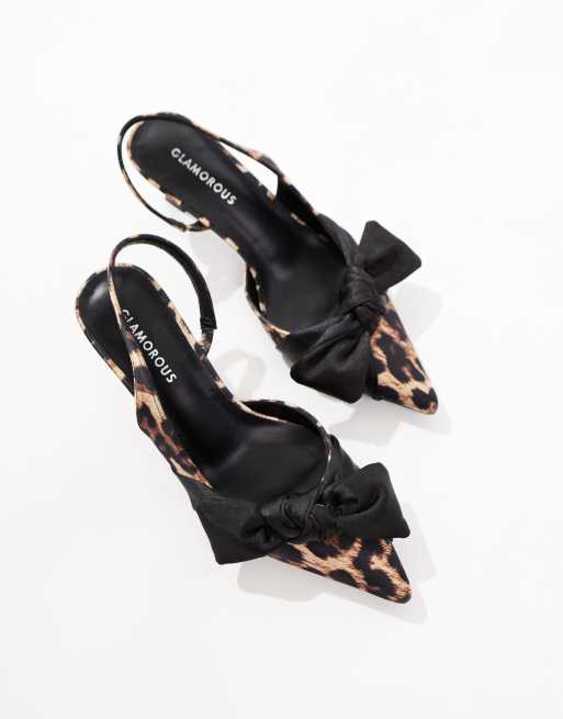 Glamorous - Chaussures à imprimé léopard et nœud avec bride arrière et talon kitten - Noir, 4 de 4
