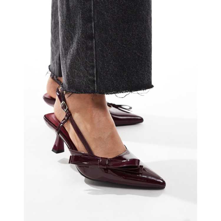 Glamorous Chaussures a petit talon avec n ud et bride arriere Bordeaux ASOS