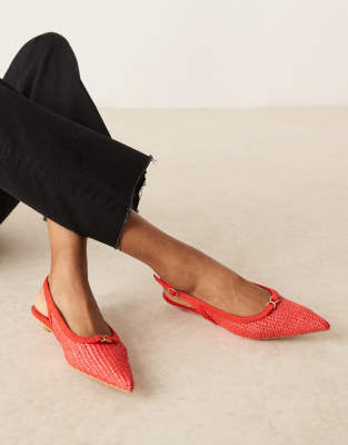 Glamorous - Chaussures à talon bas et bride arrière en raphia - Rouge