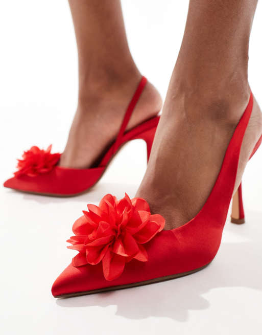 Glamorous - Chaussures à talon et bride arrière avec fleur - Rouge, 4 de 4
