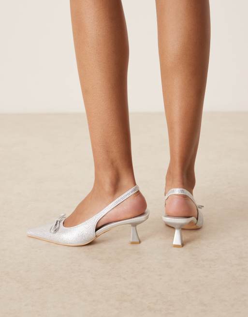 Glamorous - Chaussures avec nœud avec bride arrière et petit talon - Argenté ornementé, 3 de 4