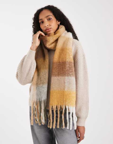 Glamorous check blanket scarf in yellow and brown - view 1