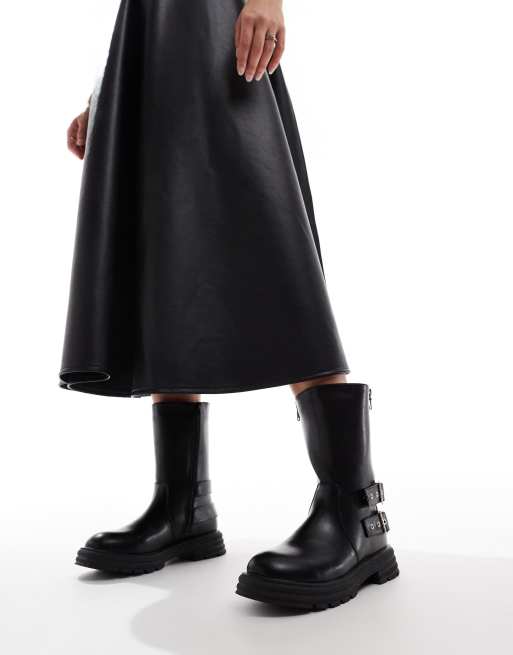 Glamorous – Chelsea-Stiefel in Schwarz mit Reißverschluss, dicker Sohle und Schnalle, 2 von 4
