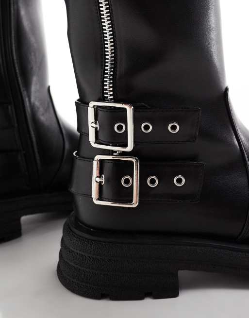Glamorous – Chelsea-Stiefel in Schwarz mit Reißverschluss, dicker Sohle und Schnalle, 3 von 4