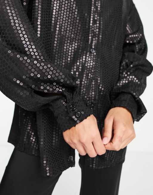 Glamorous - Chemise oversize d'ensemble à sequins - Noir mat, 3 de 4