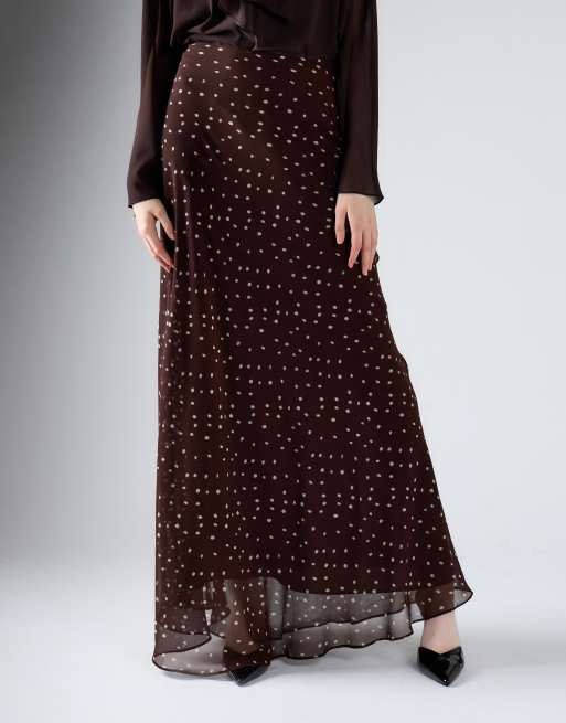 Glamorous Chiffon maxi skirt in brown cream spot, 2 of 4