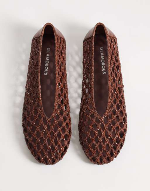 Glamorous – Chokladbruna, vävda ballerinaskor, 2 av 4