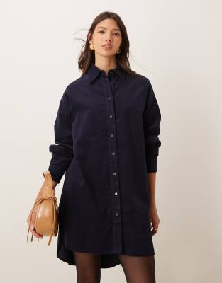 Glamorous chuck on smock dress in dark navy micro cord