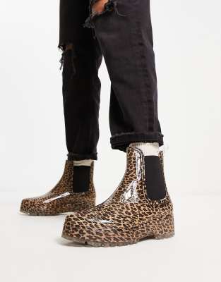 Glamorous Glamorous chunky ankle boot wellies in leopard-Multi