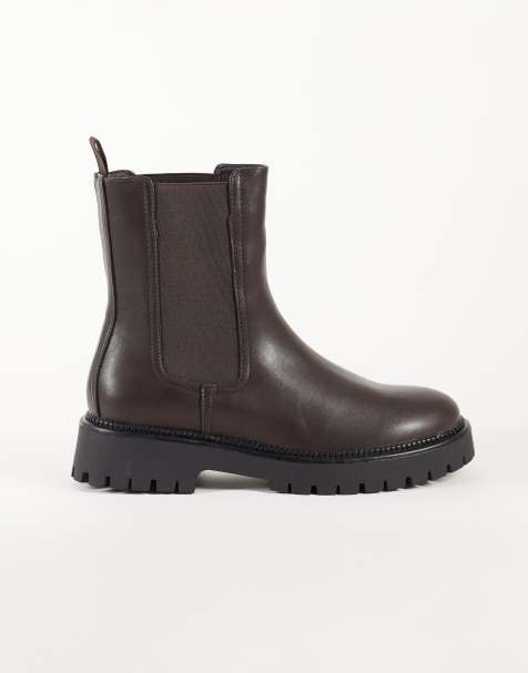 Glamorous chunky ankle boots in brown PU - view 1