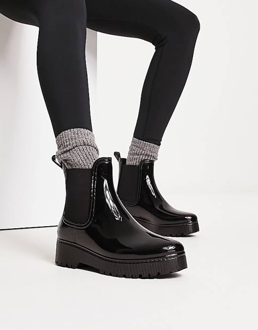 Glamorous chunky ankle rain boots in black patent | ASOS Glamorous chunky ankle rain boots in black patent | ASOS