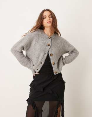 Glamorous chunky boxy crop knit cardigan in grey marl