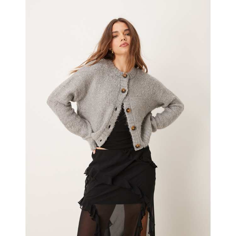 Glamorous chunky boxy crop knit cardigan in grey marl | ASOS