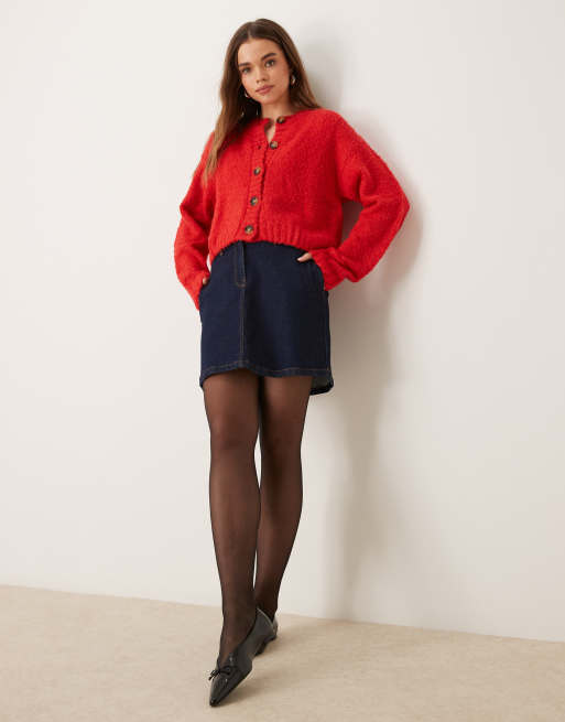 Glamorous chunky boxy crop knit cardigan in red