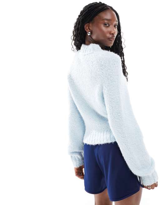 Glamorous chunky boxy crop knit sweater in baby blue ASOS