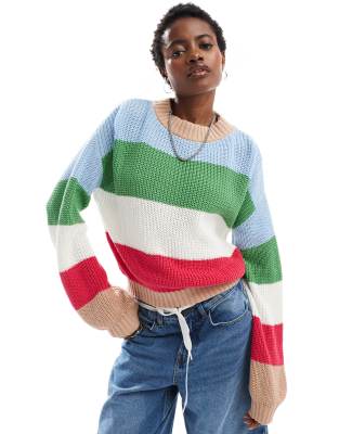 Glamorous chunky boxy fit knitted jumper in multi stripe