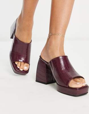 Glamorous chunky croc mules in burgundy  - ASOS Price Checker