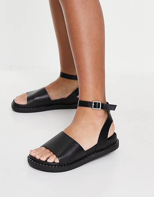 Glamorous chunky flat sandals with ankle strap in black