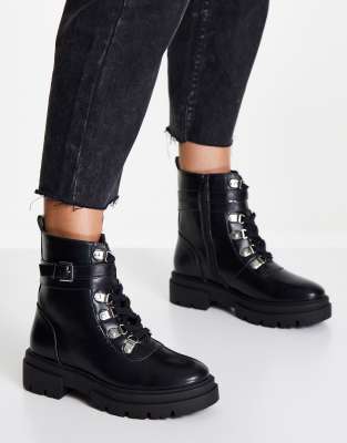 Glamorous chunky hiker ankle boots in black