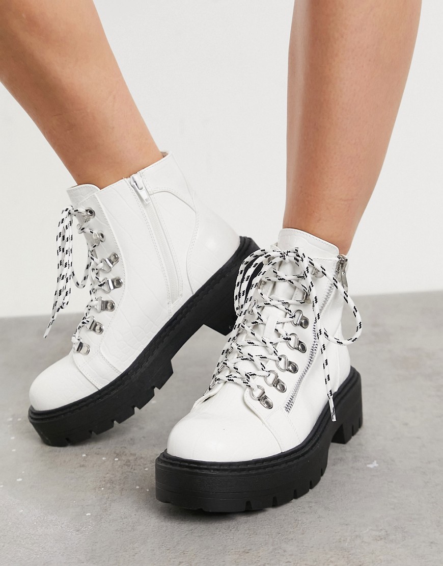 Glamorous chunky hiker boots in white