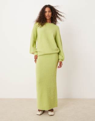 Glamorous chunky knitted maxi skirt in lime green part of a set