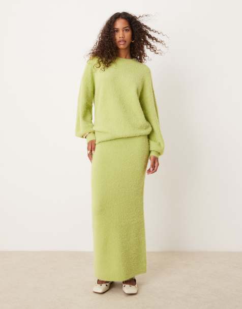 Glamorous chunky knitted maxi skirt in lime green (part of a set) - view 1