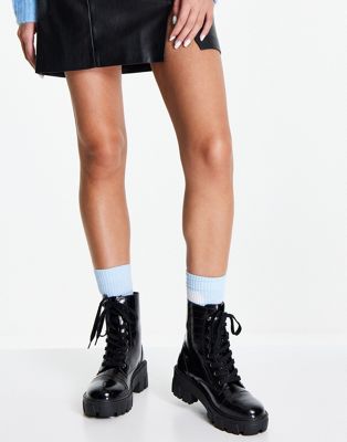 Glamorous chunky lace up boots in black croc - ASOS Price Checker