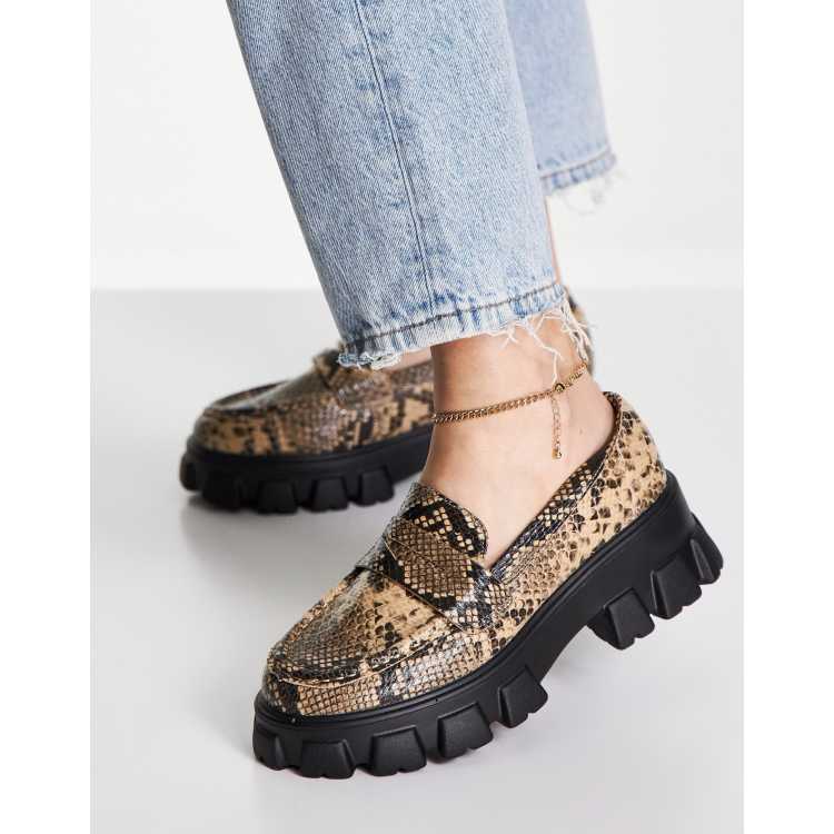 Glamorous chunky loafer shoes in natural snake print | ASOS