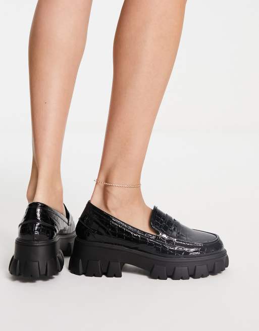 Glamorous chunky loafers in black croc, 3 of 4