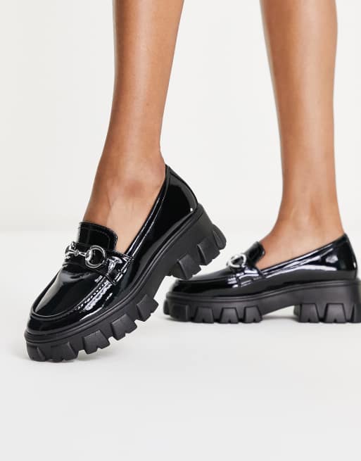 Glamorous chunky loafers with gold buckle detail in black | ASOS