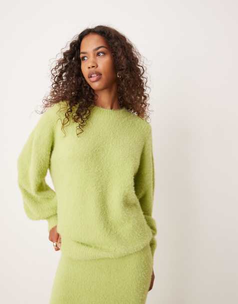 Glamorous chunky slouchy jumper in lime green knit co-ord