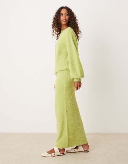 Glamorous chunky slouchy jumper in lime green knit (part of a set), 3 of 4